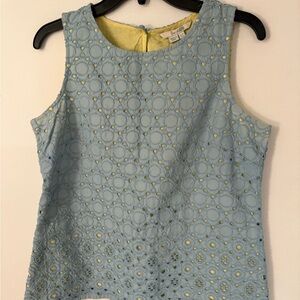 Boden Blue Eyelet Sleeveless Mod Top
